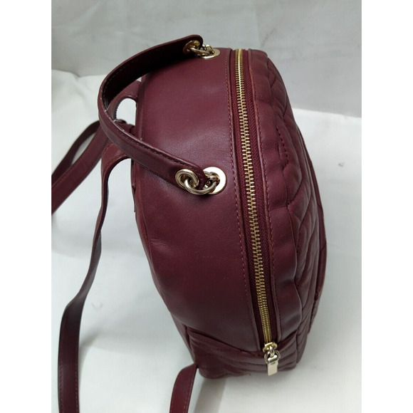 Kate Spade New York Maroon Leather Quilted Top Handle Zipper Closure Backpack